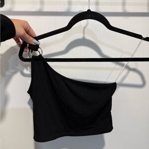 Garage Black Metal Ring One-Shoulder Crop Top